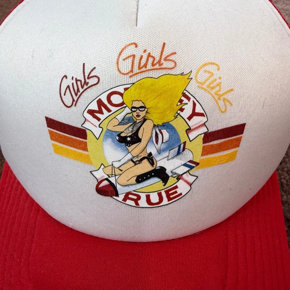 A+ Motley Crue Girls Girls Girls Trucker Hat Red White Snapback Rock Band Cap
